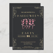 Invitation Tableau noir & or Pink Skeletons Halloween (Devant / Derrière)