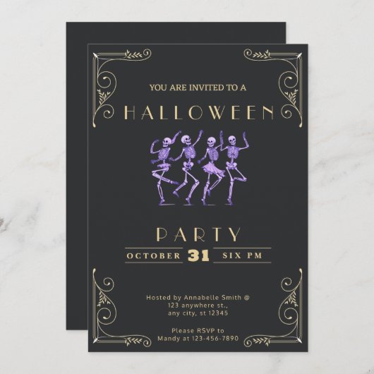 Invitation Tableau noir & or rouge Esquisses violettes Hallow (Devant / Derrière)