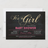 Invitation Tableau noir, Or | Typographie Baby shower fille (Devant)