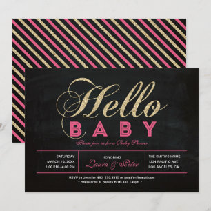 Invitation Tableau noir, Or Typographie Fille Baby Shower