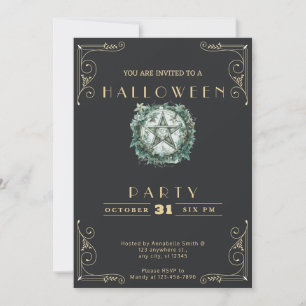 Invitation Tableau noir Pentagramme noir et or Halloween