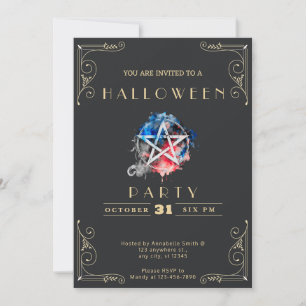 Invitation Tableau noir Pentagramme noir et or Halloween