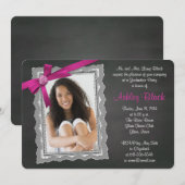 Invitation Tableau noir Pink Bow Ribbon Lace Photo Graduation (Devant / Derrière)