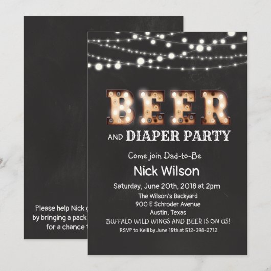 Invitation tableau noir pour fête Beer and Diaper (Devant / Derrière)