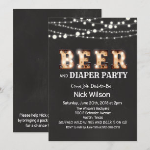 Invitation tableau noir pour fête Beer and Diaper