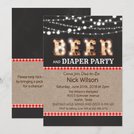 Invitation tableau noir pour fête bière et couche (Devant / Derrière)