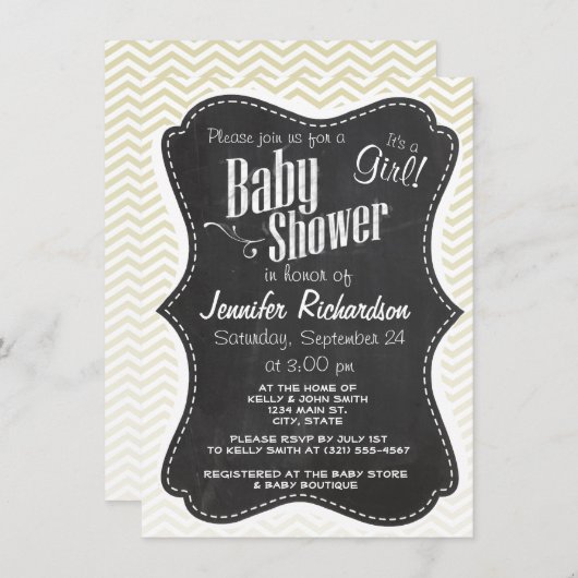 Invitation Tableau noir rétro; Chevron beige; zig zag (Devant / Derrière)