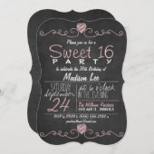 Invitation Tableau noir rose et blanc Rustic Sweet 16 Party (Devant / Derrière)