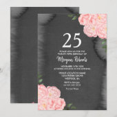 Invitation Tableau noir rose Rose rose 25e anniversaire Invit (Devant / Derrière)