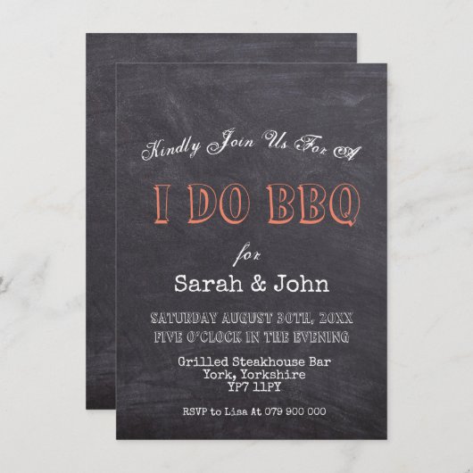 Invitation Tableau noir rustique Je fais BBQ (Devant / Derrière)