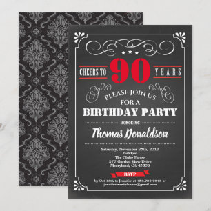 Invitation Tableau noir vintage pour les 90 ans rouge