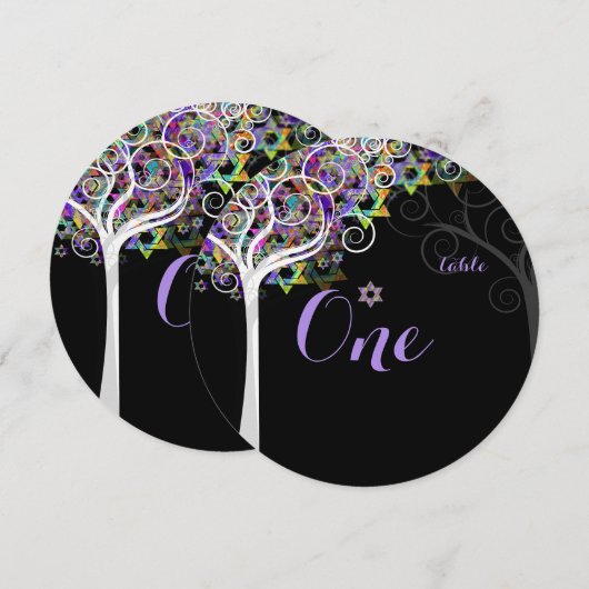 Invitation Tableau PixDezines no. arbre de vie Bat mitzvah (Devant / Derrière)
