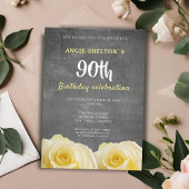 Invitation Tableau rose jaune moderne 90e fête d'anniversaire
