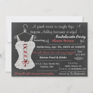 Invitation Tableau rouge dentelle Lingerie Douche Bachelorett