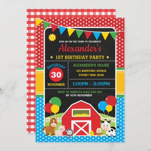 Invitation Tableau vibrant d'anniversaire d'animaux de (Devant / Derrière)