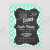 Invitation Tableau vintage; Aquamarine Chevron; zig zag (Devant / Derrière)