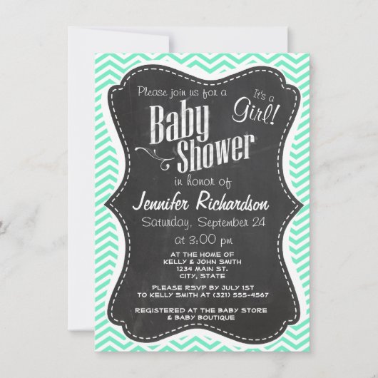 Invitation Tableau vintage; Aquamarine Chevron; zig zag (Devant)