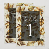 Invitation Tables de mariage beige et noir avec feuilles doré (Devant / Derrière)