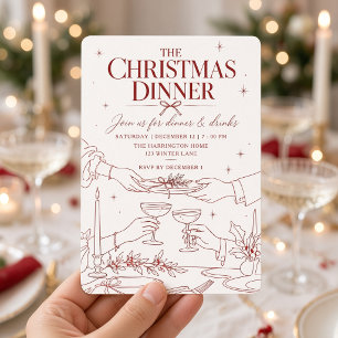 Invitation Tablescape de Noël illustré en rouge pour le dîner