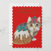 Invitation tablette gris chaton mignonne lécher paw fête de n (Devant)