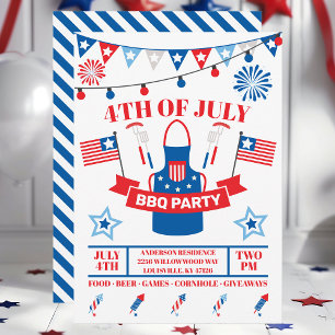 Invitation Tablier de barbecue du 4 juillet bleu marine Fête 