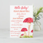 Invitation Tabourets Baby shower Champignons Nature rouge (Debout devant)