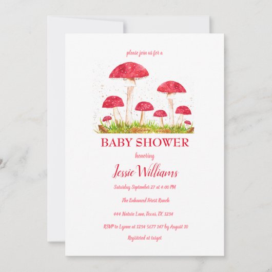 Invitation Tabourets Baby shower Champignons Nature rouge (Devant)