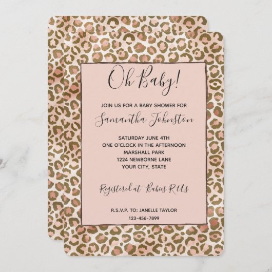 Invitation Tache de léopard ombrée rose pêche marron (Devant / Derrière)