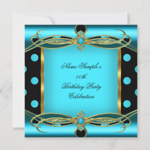 Invitation Taches à pois Bleu sarcelle Or Noir Fête d'anniver