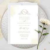Invitation Taches d'aquarelle Champagne Élégant, Monogramme M