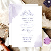 Invitation Taches d'aquarelle chic Lavender, Mariage Monogram