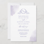 Invitation Taches d'aquarelle chic Lavender, Mariage Monogram (Devant)