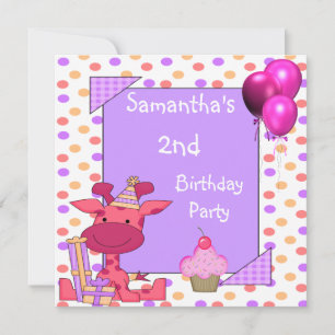Invitation Taches de girafe Cupcake Ballons Mauve pour 2ème a