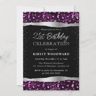 Invitation Taches de léopard pailletées violettes et noires p