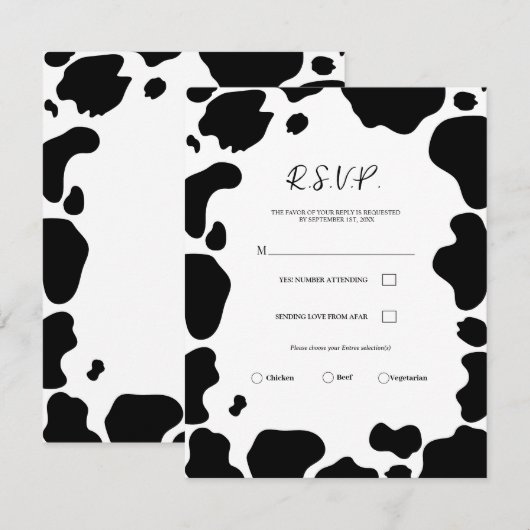 Invitation Taches de vache qui mugit Impression Mariage noir  (Devant / Derrière)