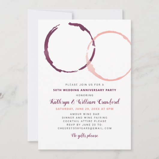 Invitation Taches de vin rustiques 50e anniversaire de mariag (Devant)
