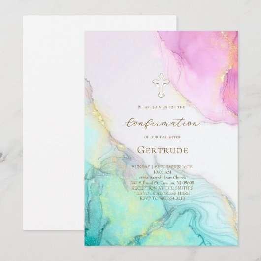 Invitation taches d'encre alcoolique Confirmation (Devant / Derrière)