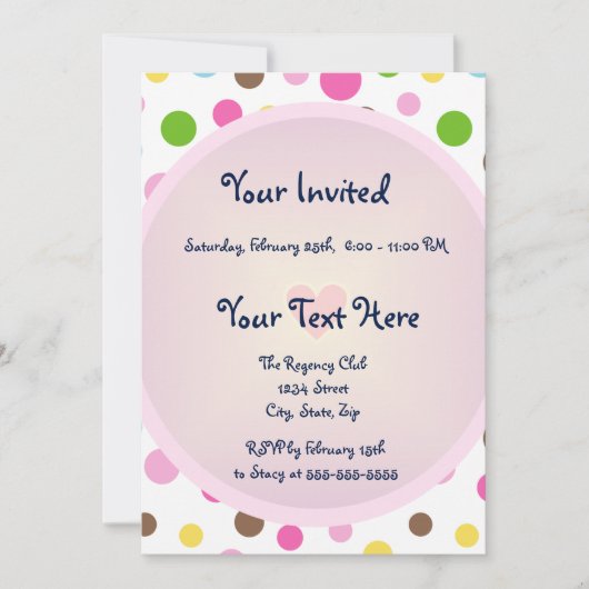 Invitation Taches roses avec cœur (Devant)