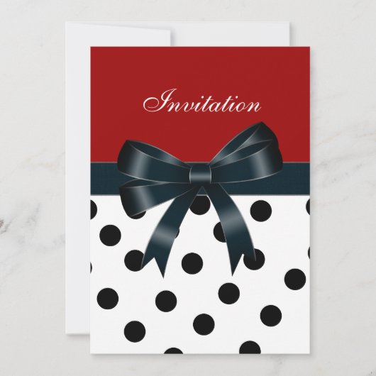 Invitation Taches rouges et noires Rubans blancs (Devant)