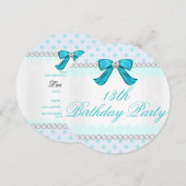 Invitation Tacheté de sarcelle, Fête d'anniversaire de 13 ans (Devant / Derrière)