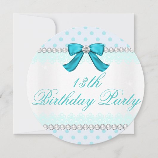 Invitation Tacheté de sarcelle, Fête d'anniversaire de 13 ans (Devant)