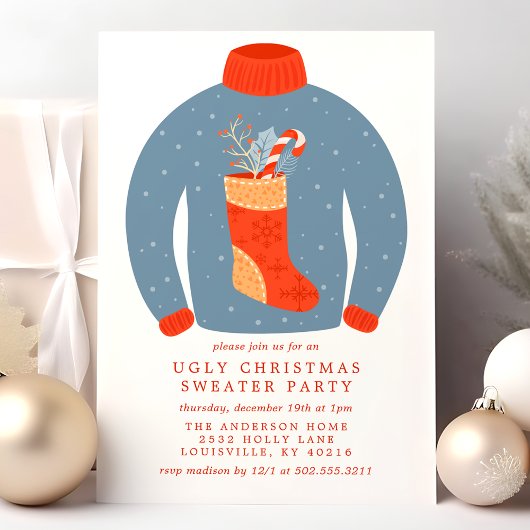 Invitation Tacky Stocking Ugly Christmas Sweater Party