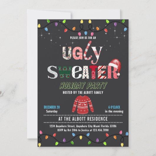 Invitation Tacky Ugly Christmas Holiday Sweater Party (Devant)