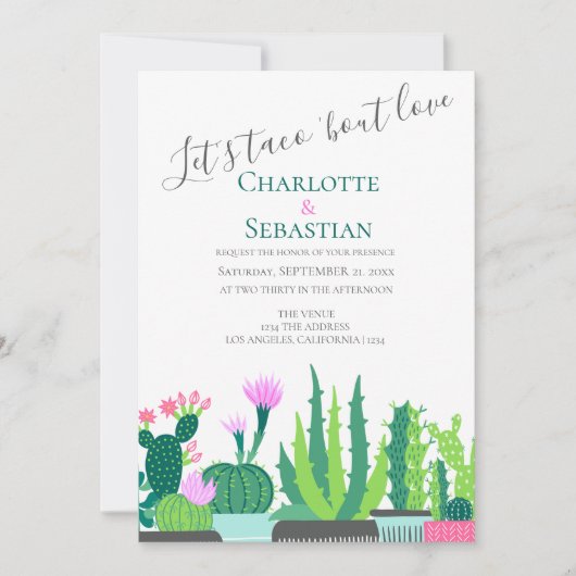 Invitation Taco à l'amour succulent mariage de cactus (Devant)