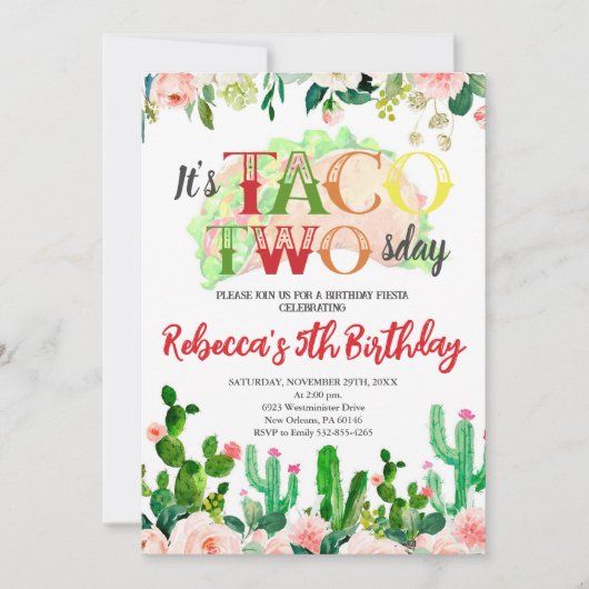Invitation Taco à l'occasion d'un anniversaire de fête, Taco (Devant)