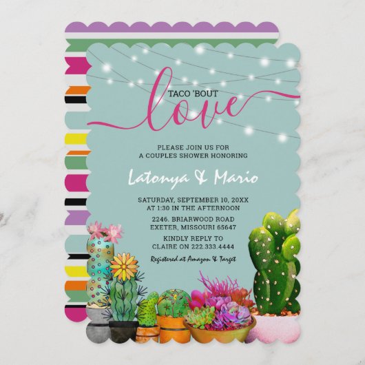 Invitation Taco 'À propos d'amour Fiesta Couples Douche (Devant / Derrière)