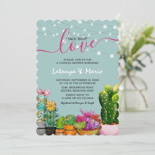 Invitation Taco 'À propos d'amour Fiesta Couples Douche (Debout devant)