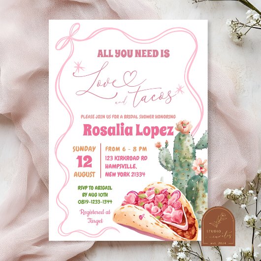 Invitation Taco à propos d'amour Rose Bow Mexican Enterrement