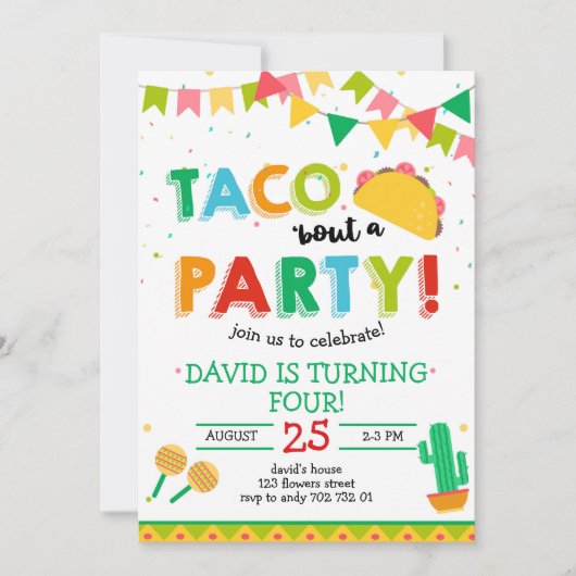 Invitation Taco à propos du Fête du Garçon du Parti Anniversa (Devant)