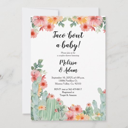 Invitation Taco à propos d'un bébé Baby shower Cactus Invitat (Devant)
